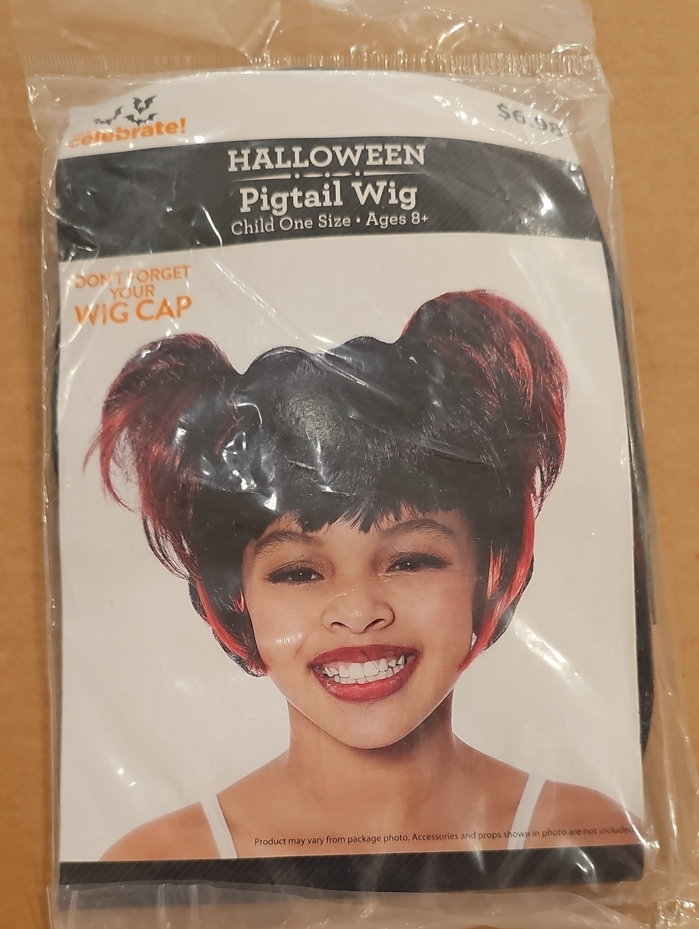 Celebrate! Halloween Pigtail Wig for Kids - Black with Red Highlights